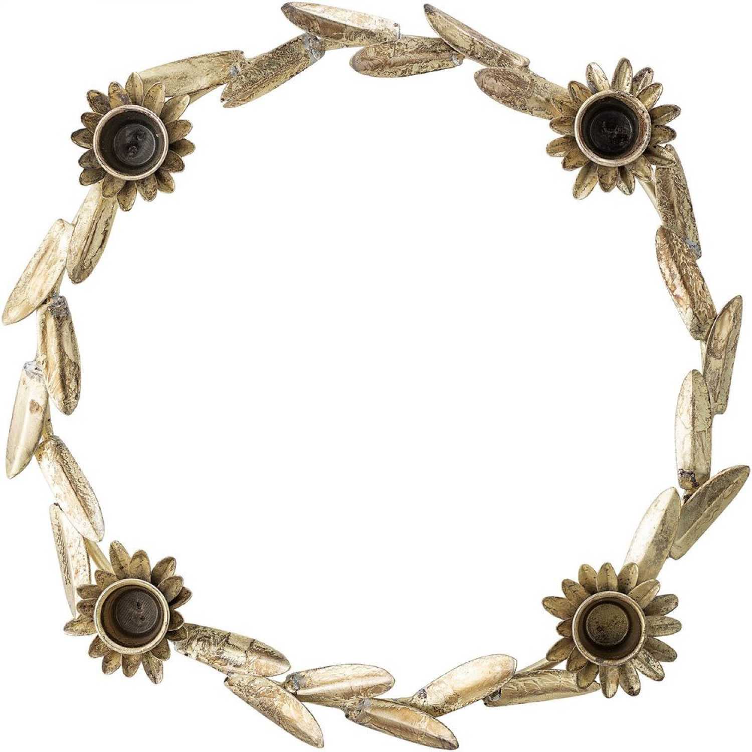 Decorative wreath with sunflower designs on a white background