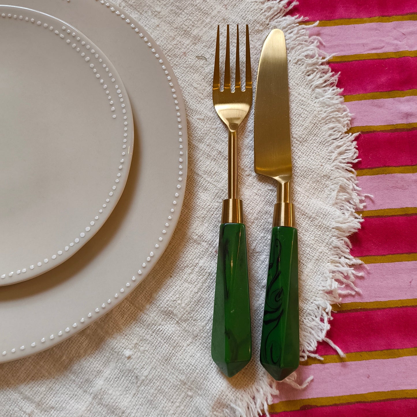 emerald green knife and fork set