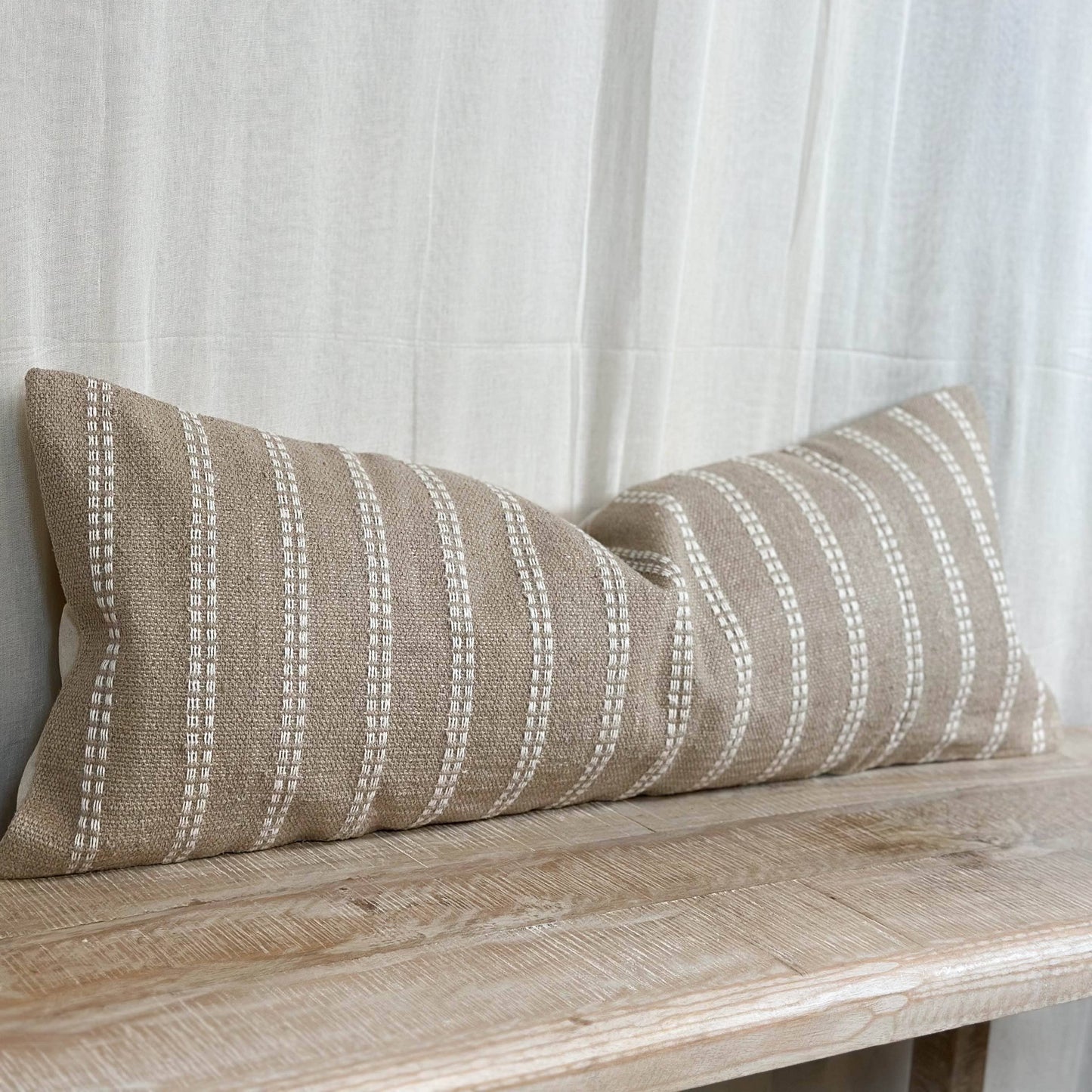 Luxe Cotton Bolster Cushion Cover Beige Stripe