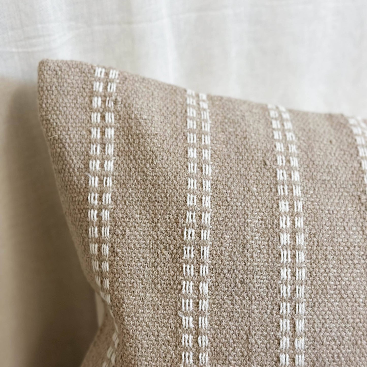 Cotton Bolster Cushion Cover detail Beige Stripe