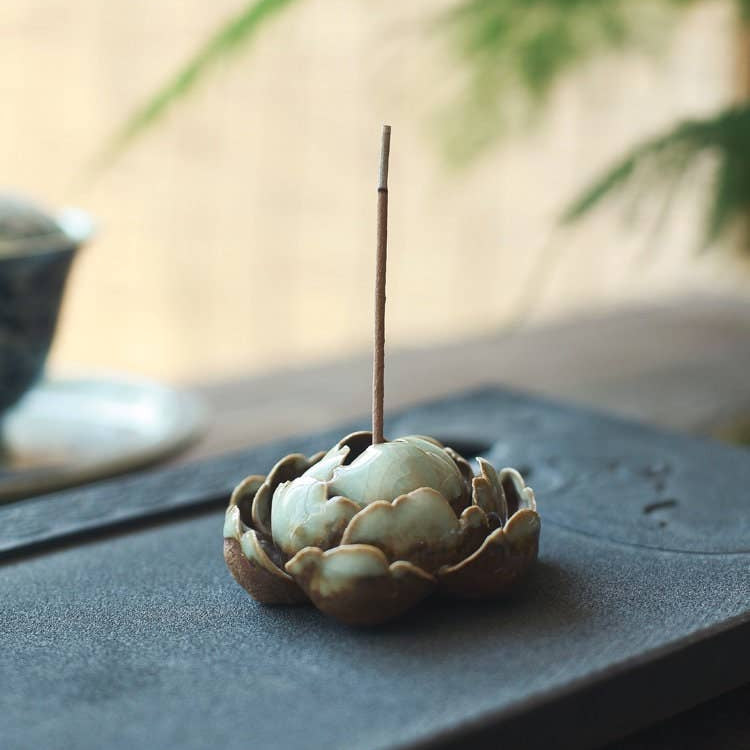 Handmade Ceramic Artichoke Incense Holder - Green