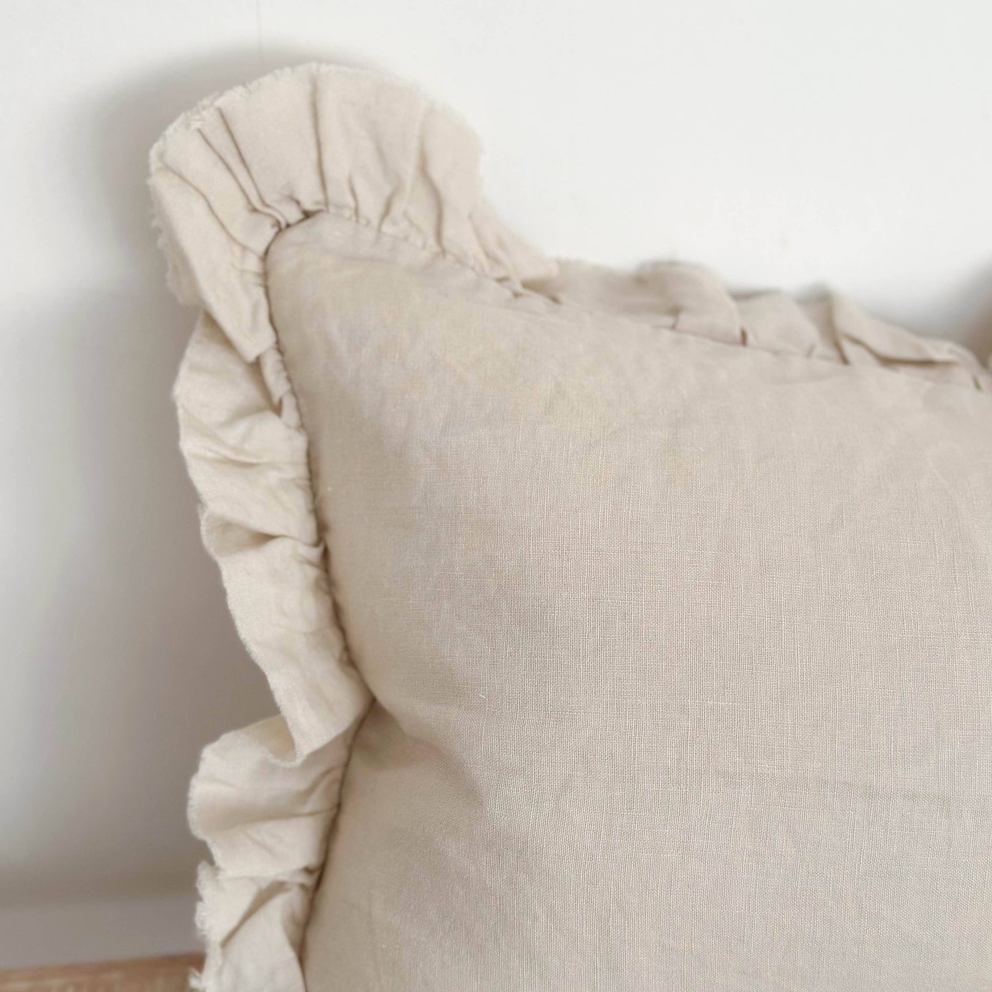 Hallie Ruffled Cream Linen Cushion Cover