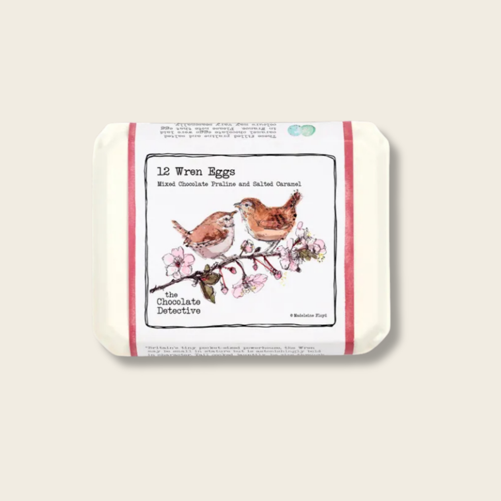 box with two birds and the words 12 wren eggs