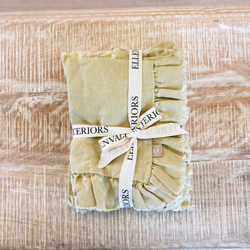 Linen Pastel Yellow Ruffle Set of 4 Napkins