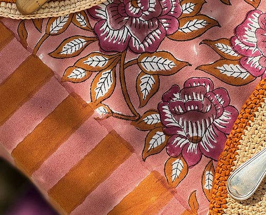 Block Printed Floral Tablecloth - 170x350cm