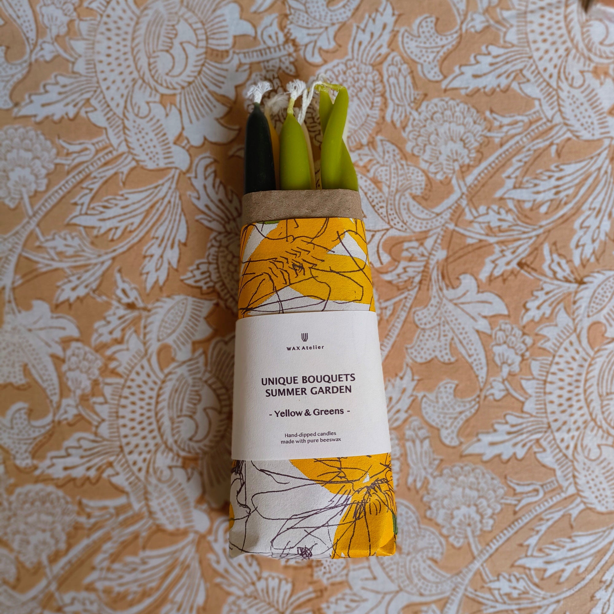 6 pack of yellow and green candles