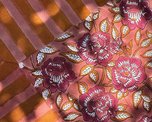 Block Printed Floral Tablecloth - 170x350cm