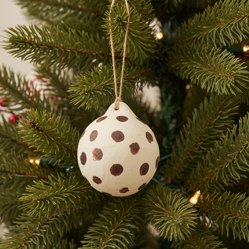 Decorative hanging ball with brown spots on a white background