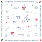 Pattern of kitchen utensils and food items with text on a white background