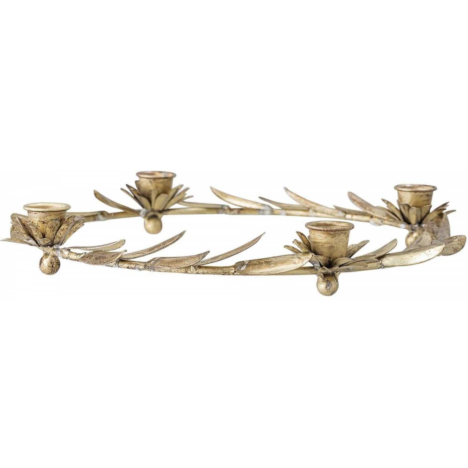 Decorative metal candle holder with antler design on a white background