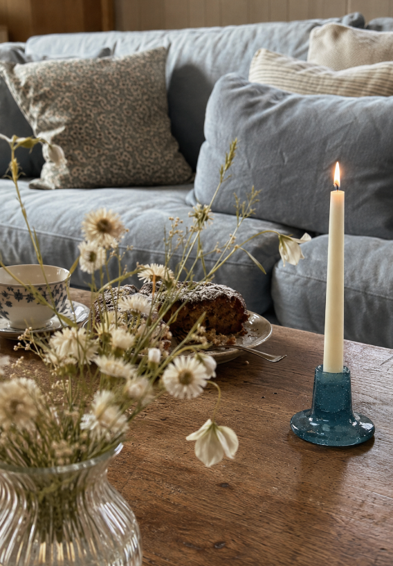 Glass Candleholder in Mineral Blue