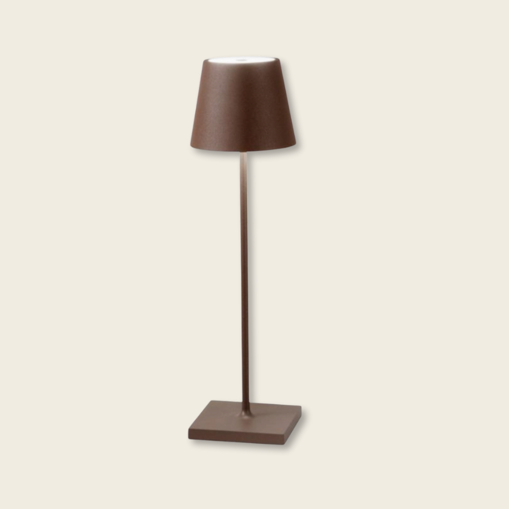 Slim metal table lamps with touch dimmer control on a beige background