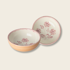 Ceramic Bowl - Orange - Hand-painted Pink Flowers