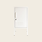 White cabinet with a handle on a light beige background