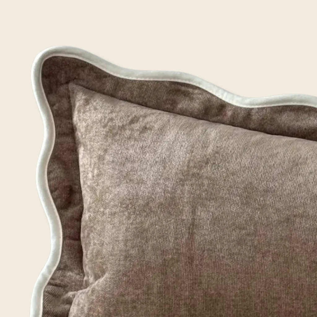 Scalloped Edge Bolster Cushion Cover - Coffee