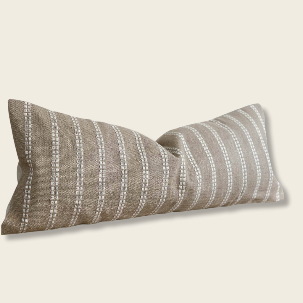 Luxe Cotton Bolster Cushion Cover 80x30cm Beige Stripe