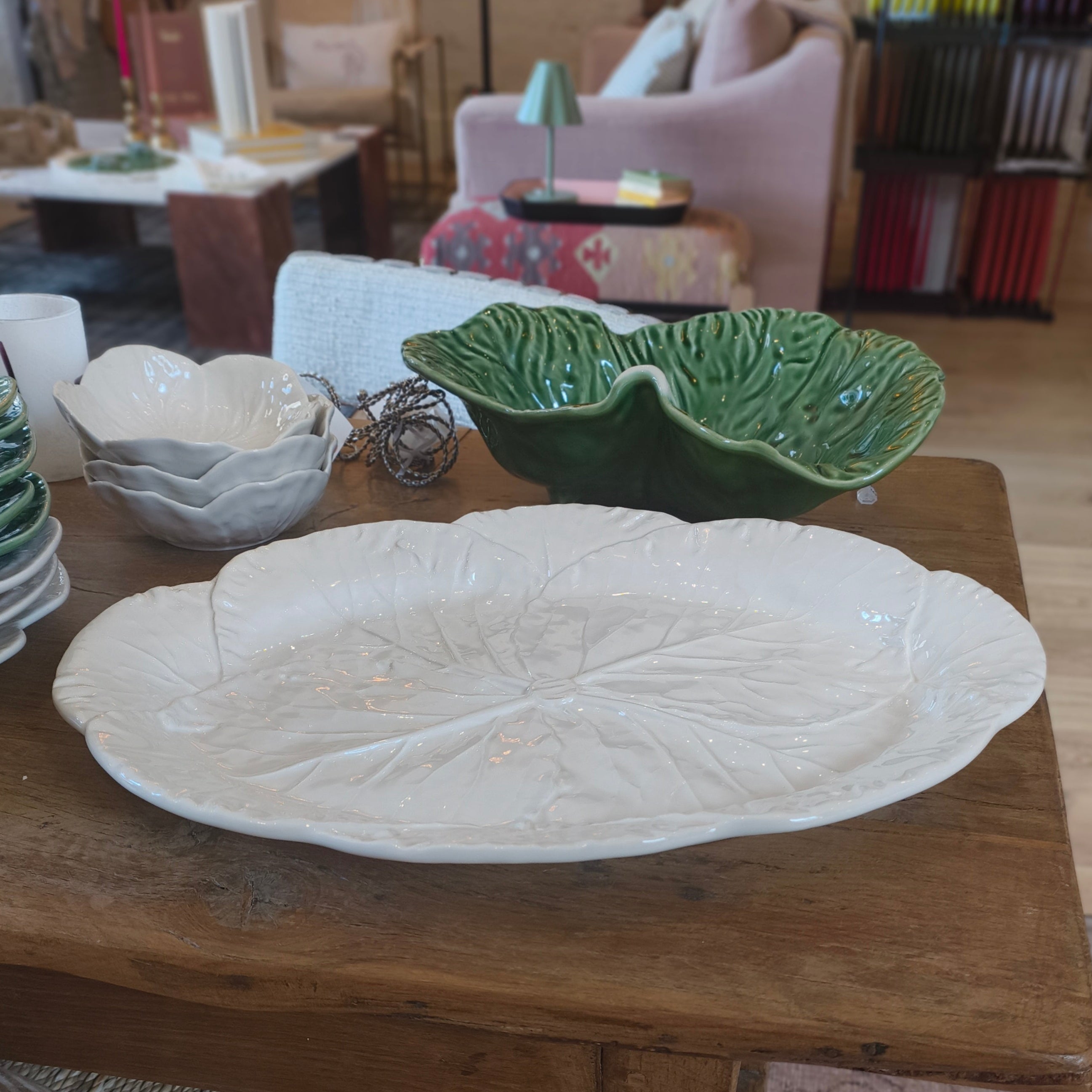 Cream Cabbage Leaf Large Oval Platter - Bordallo Pinheiro
