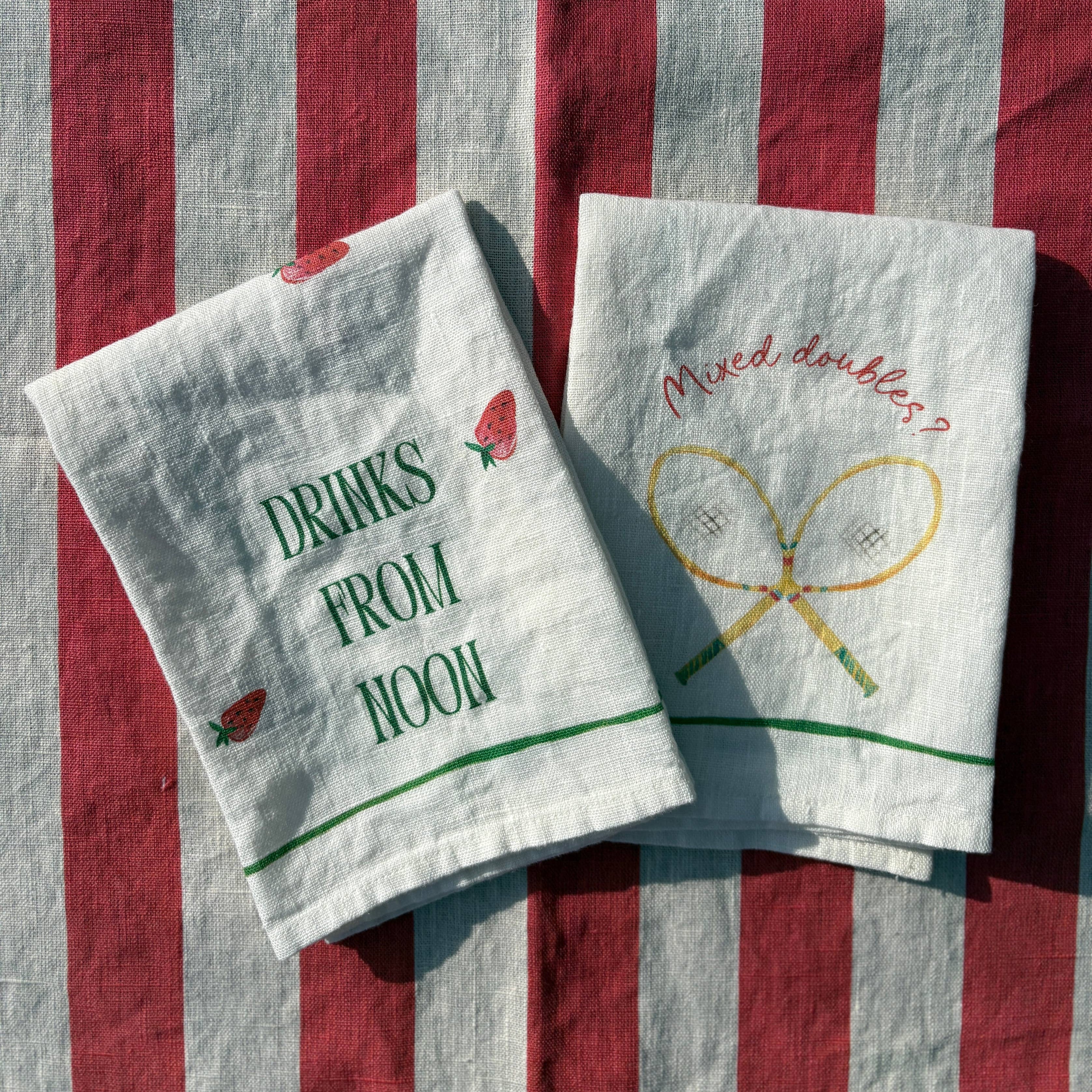 set of napkins, mixed doubles and drinks from noon