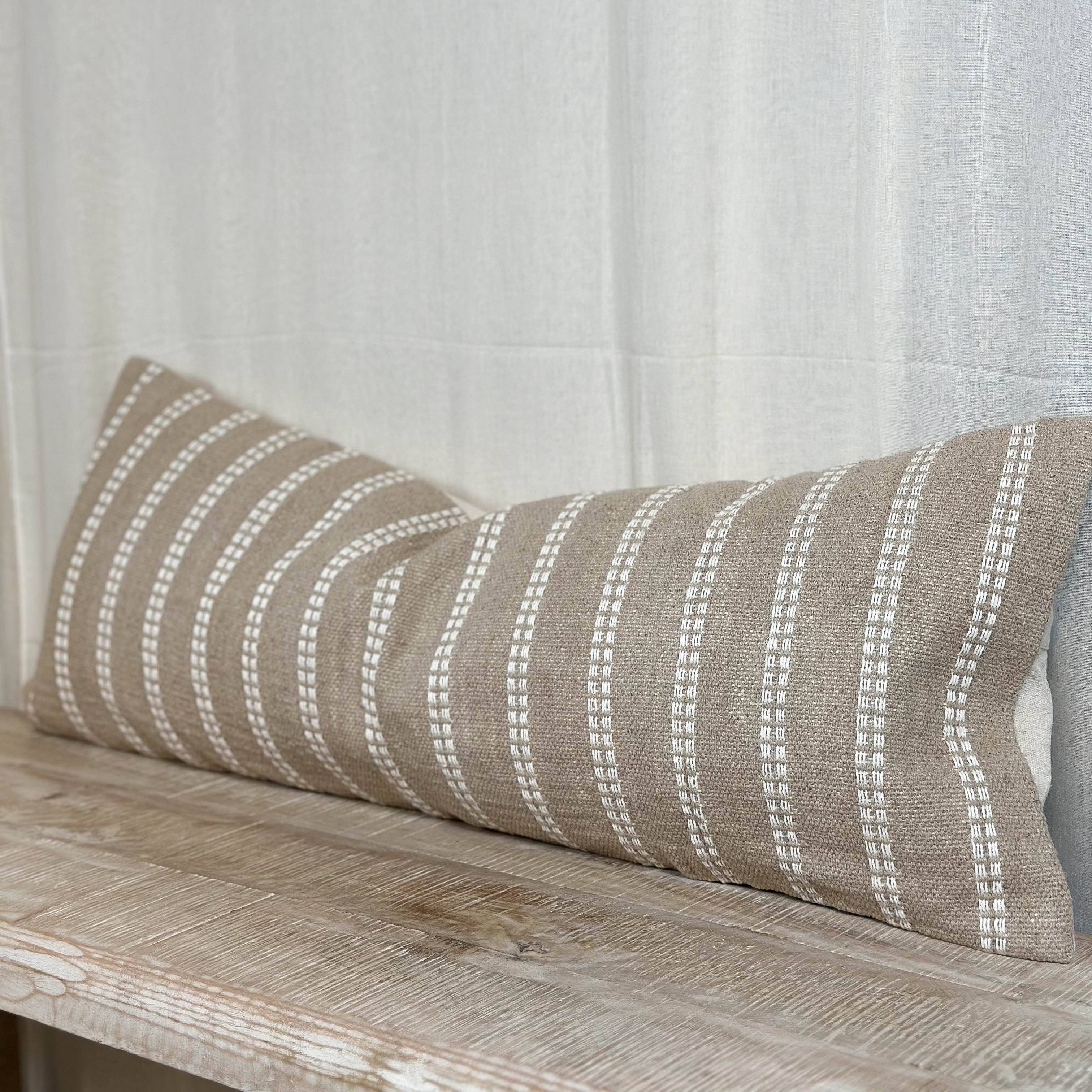 Luxe Cotton Bolster Cushion Cover 80x30cm Beige Stripe