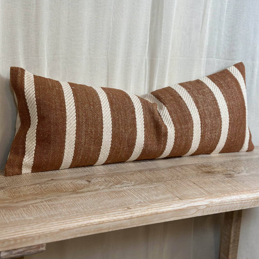 India Luxe Cotton Cushion Cover 80x30cm  Rust & Cream Stripe