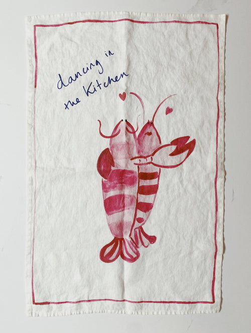 Dancing in the Kitchen Lobsters - Linen Tea Towel