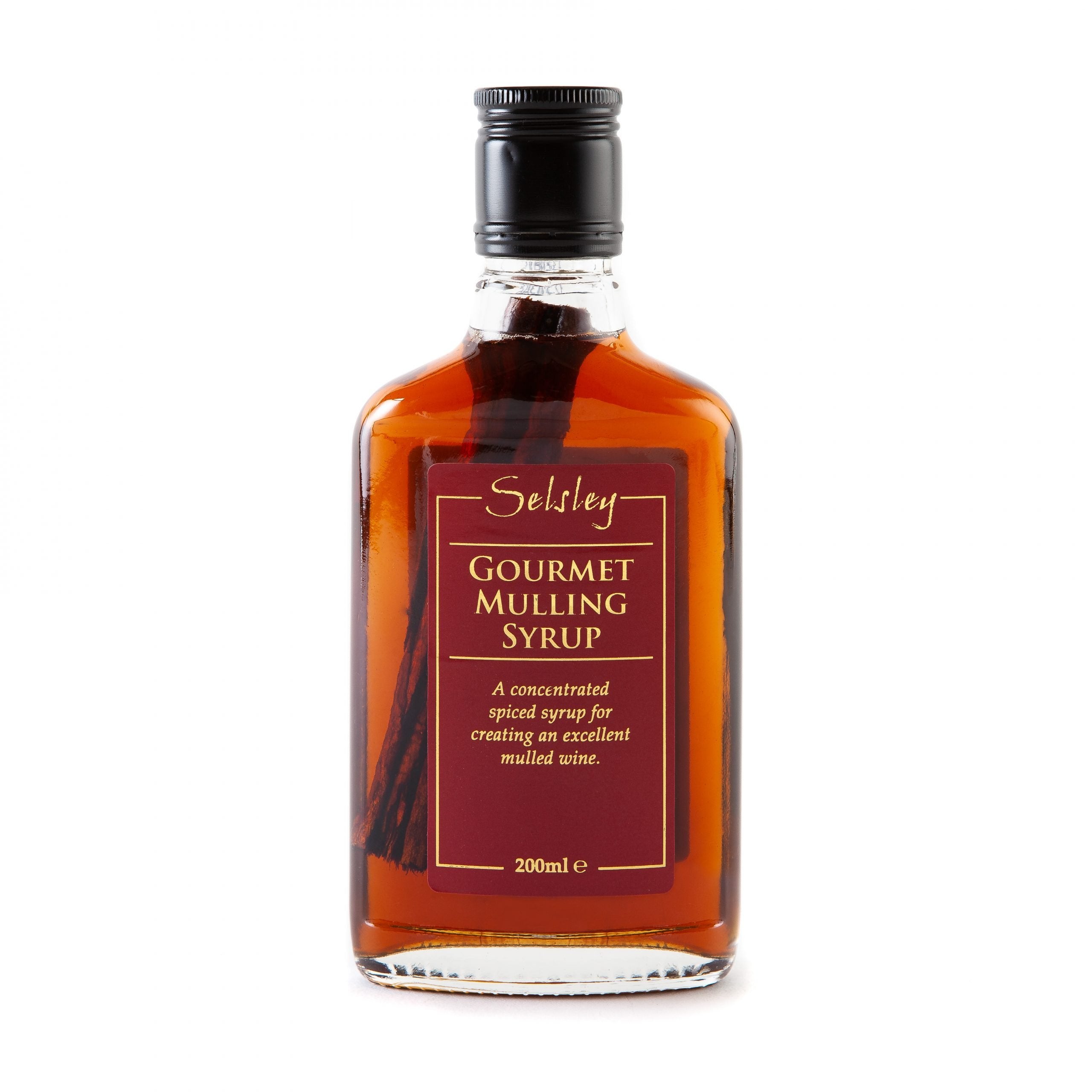 Bottle of Selsley Gourmet Mulling Syrup on a white background