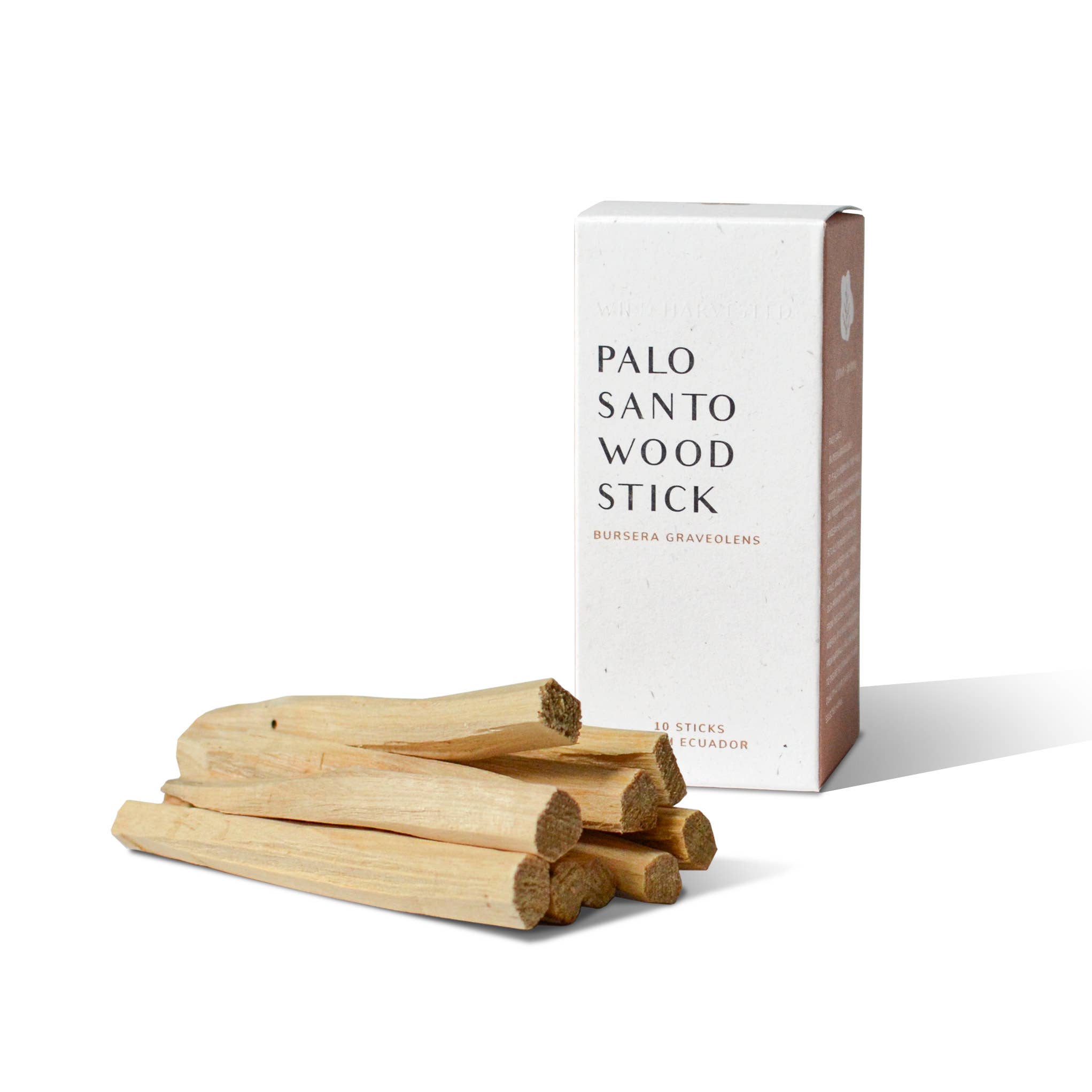 Palo Santo wood sticks with packaging on a white background