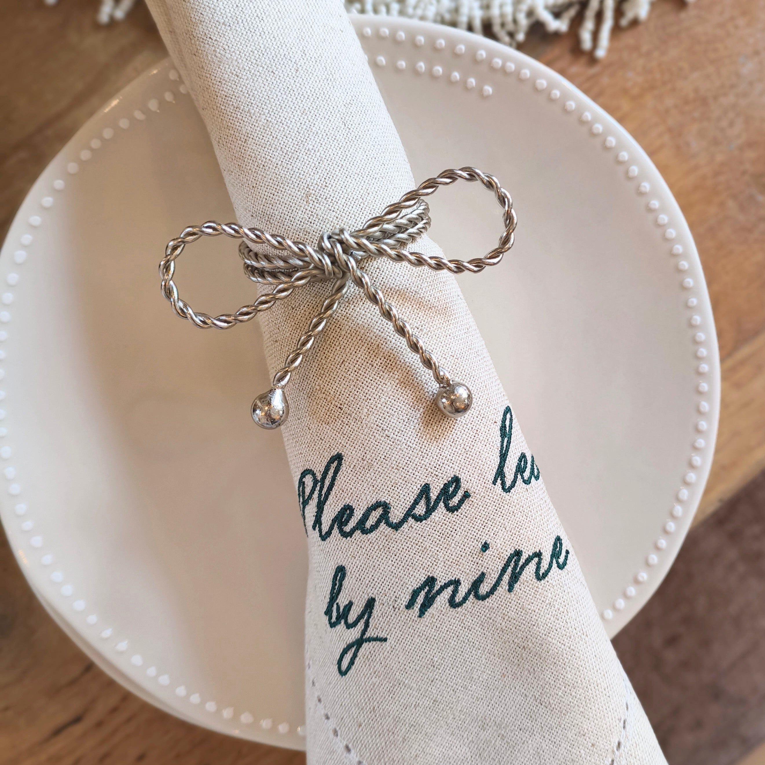 please leave by nine, embroidered napkins