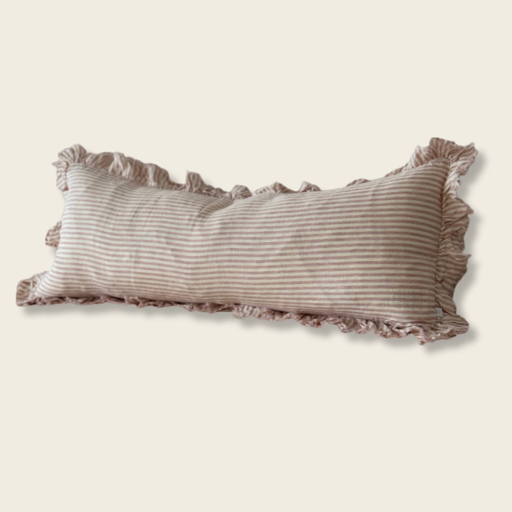 Pink Stripe Linen Bolster Cushion Cover