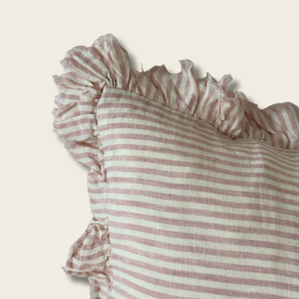 Pink Stripe Linen Bolster Cushion Cover
