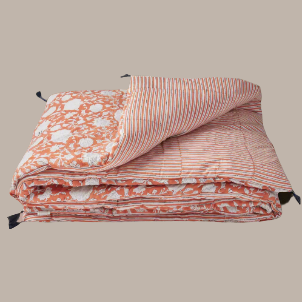 Quilted Sofa Cover with Block Print