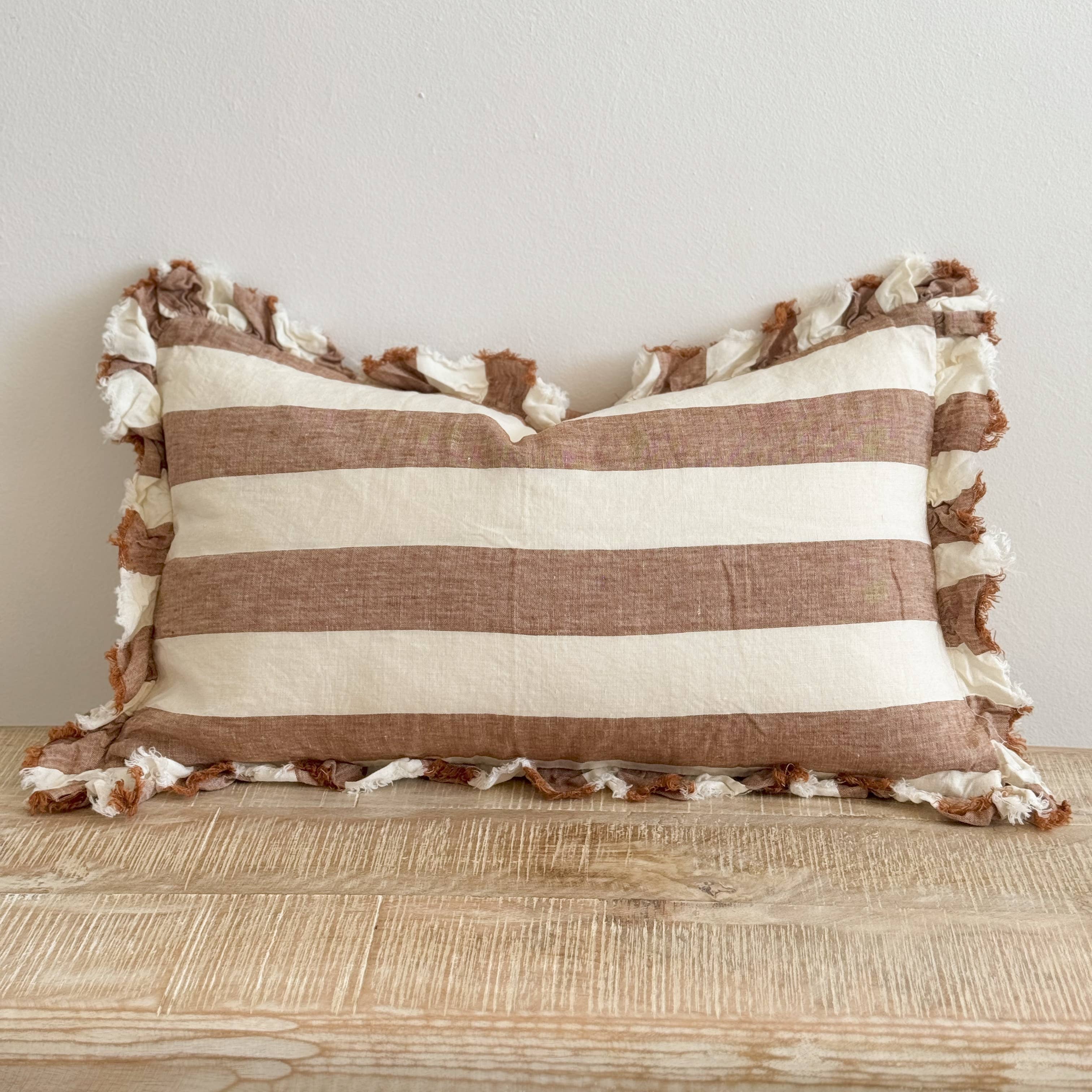 Rust Linen Ruffled edge cushion treowe