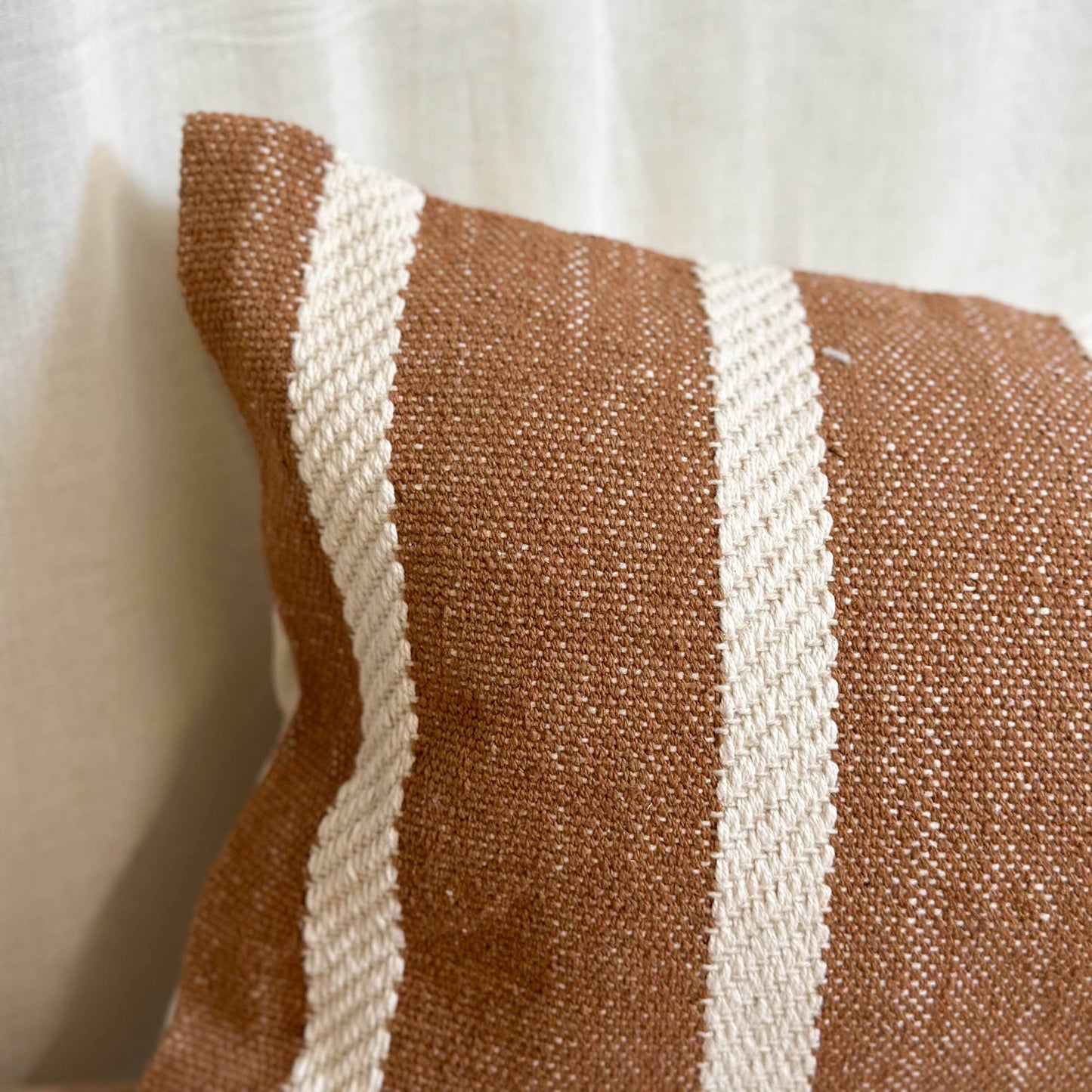 Rust & Cream Stripe cushion detail