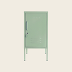 Sage metal locker on a beige background
