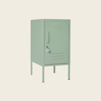 Sage metal locker on a beige background