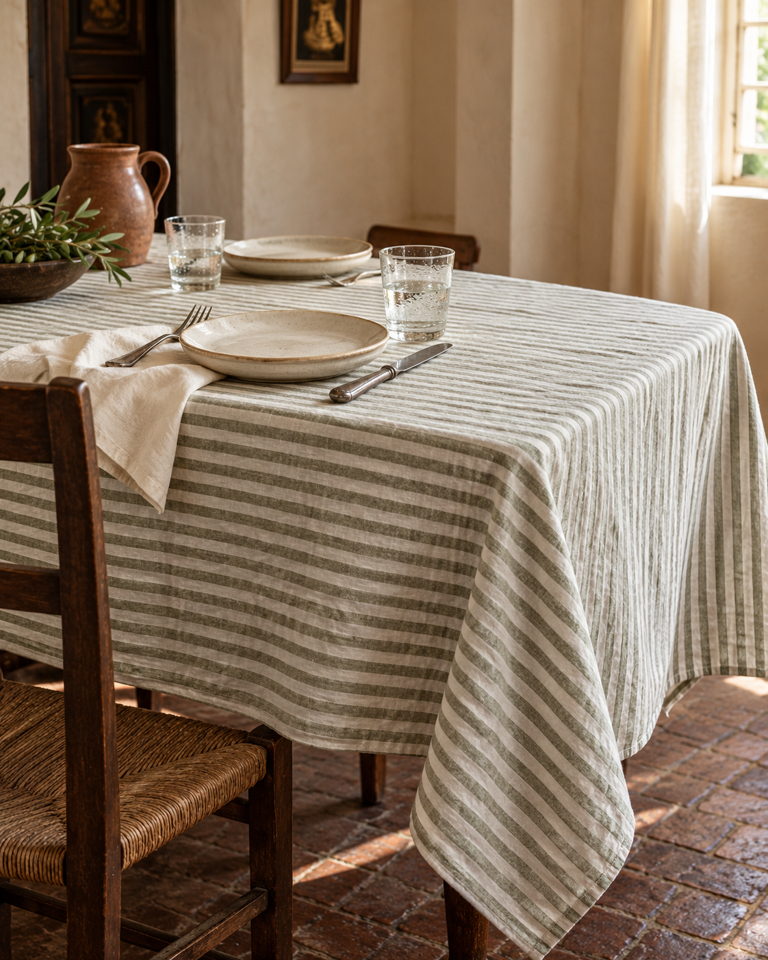100% Linen Tablecloth Seagrass - 145x145cm