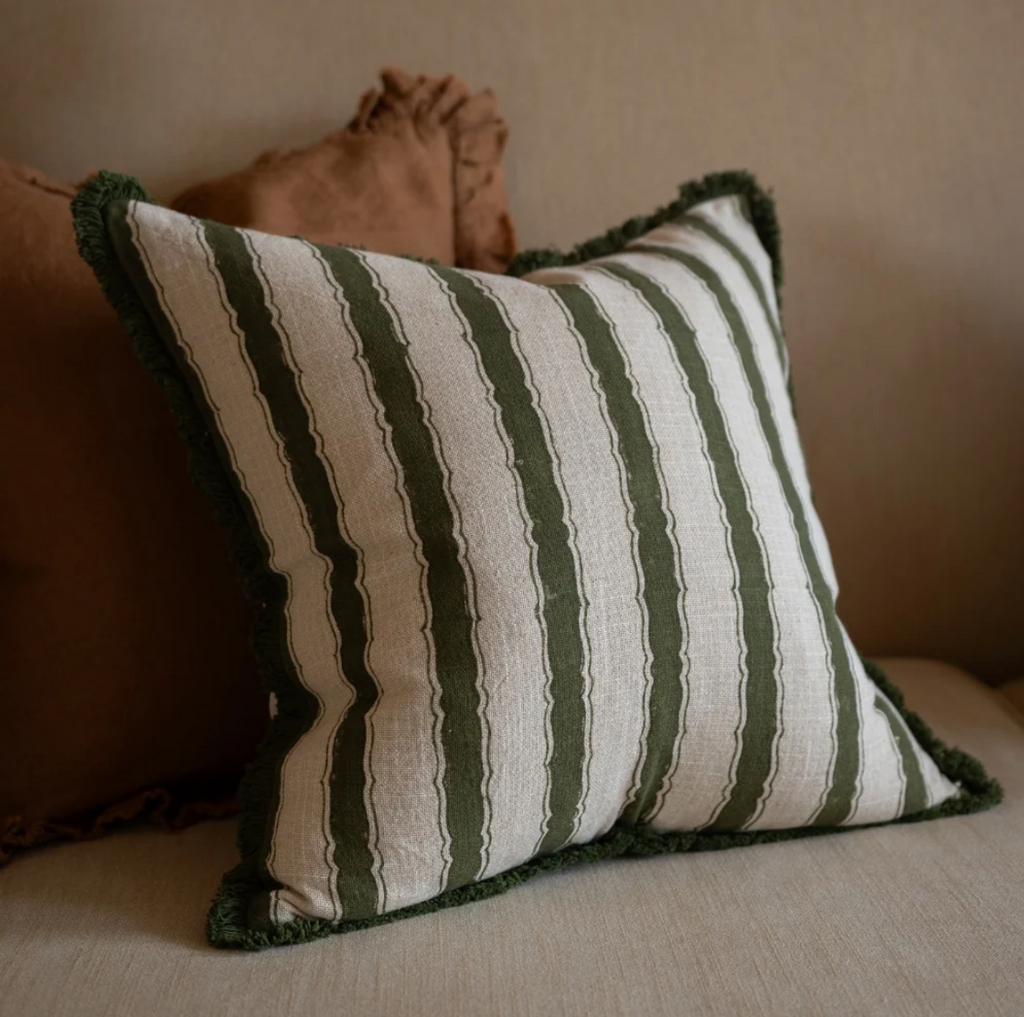 Sadie Vintage Olive Stripe Cushion Cover