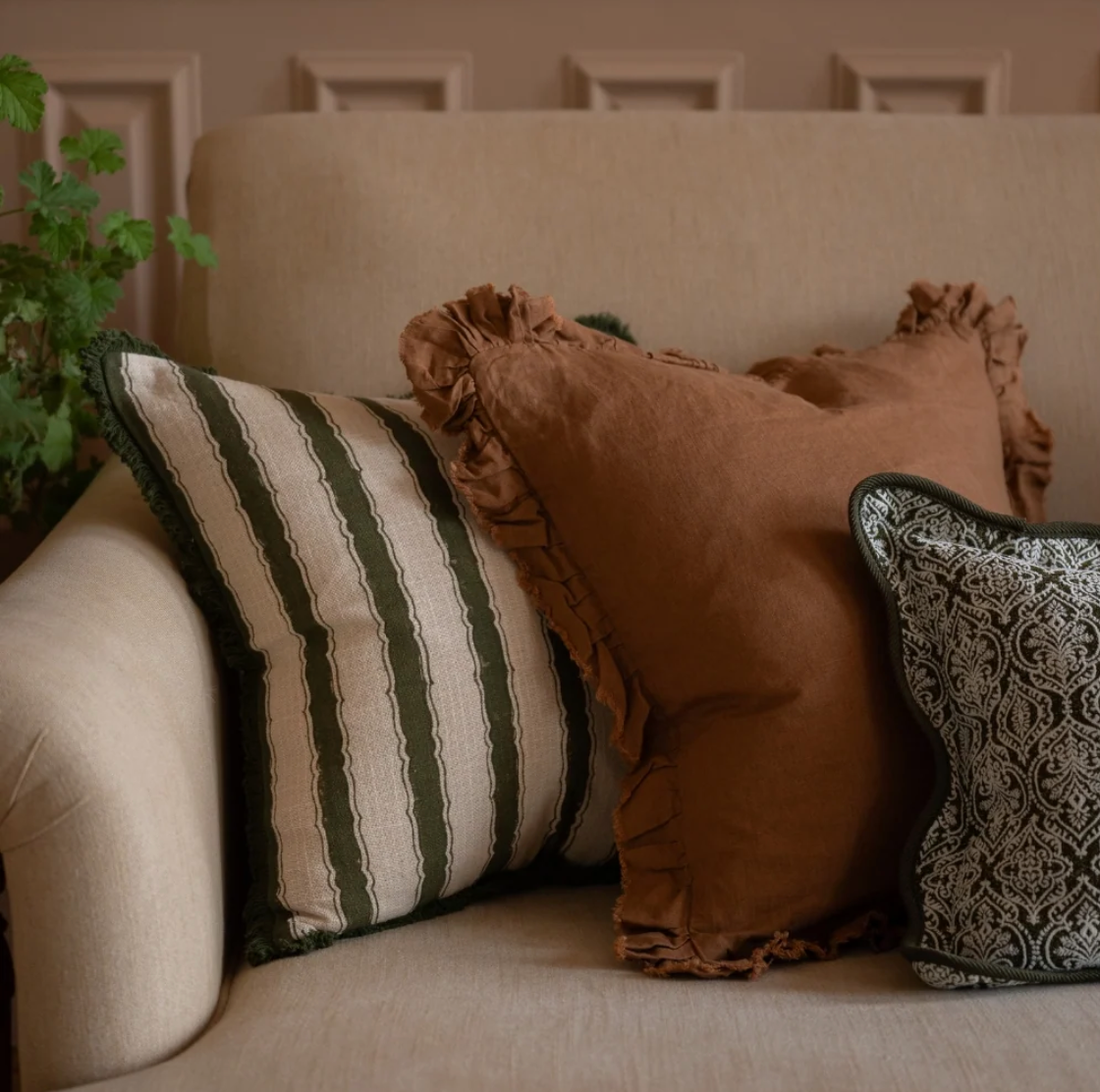 Sadie Vintage Olive Stripe Cushion Cover