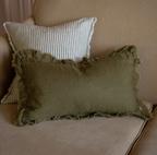 Hallie Ruffled Linen Cushion Cover - Olive