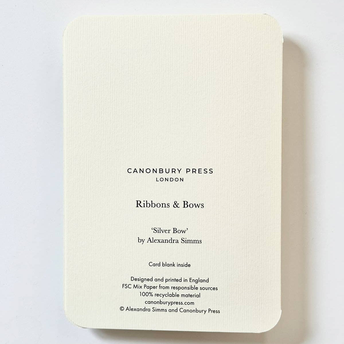 Silver Bow Greeting Card Treowe