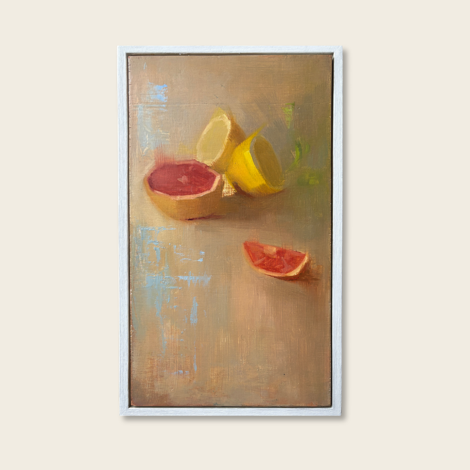 Framed artwork of Grapefruit and lemon on a textured background