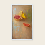Framed artwork of Grapefruit and lemon on a textured background