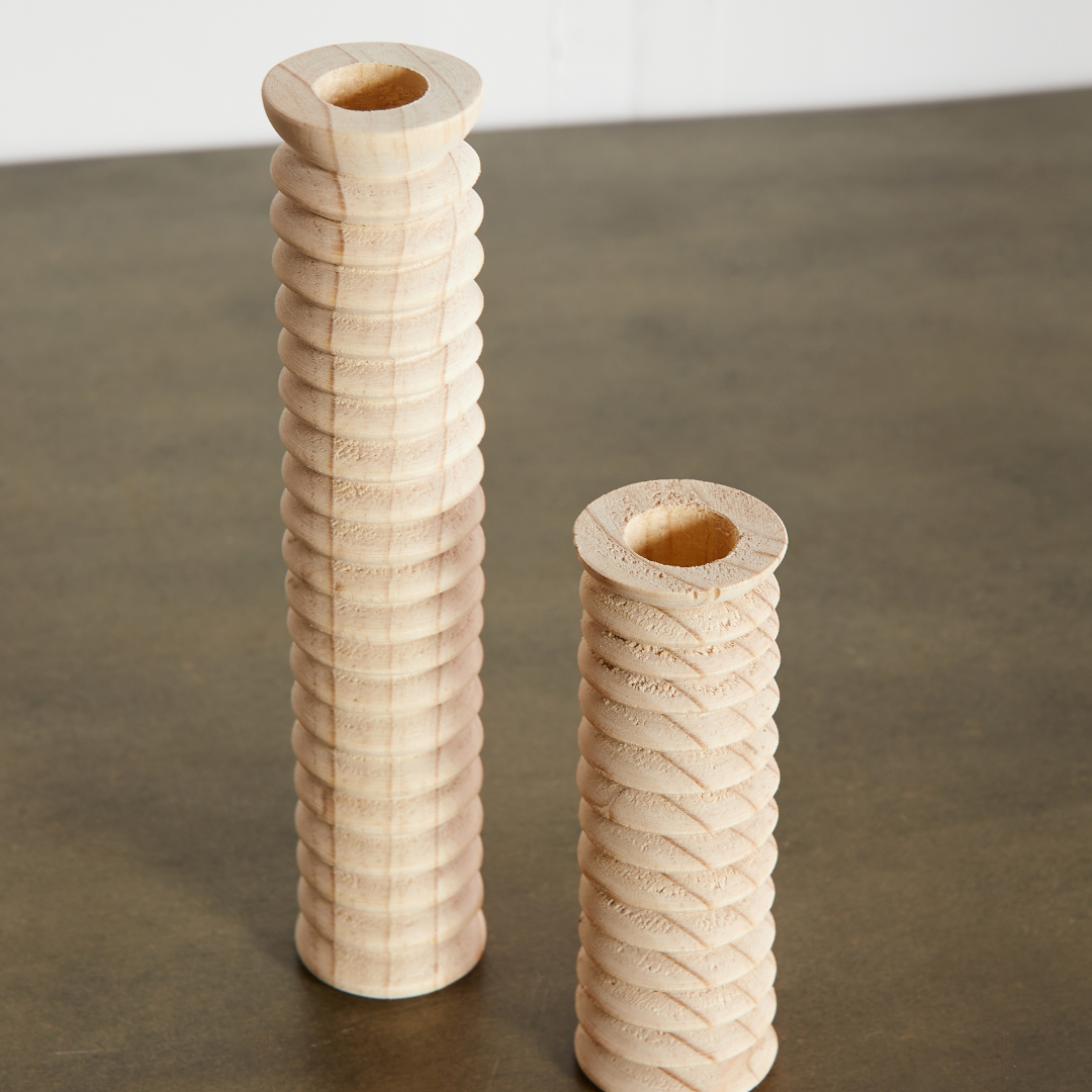 Natural wooden spiral candle holder