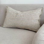 Stonewashed Linen Cushion  with Frayed Edge in Olive Stripe Treowe