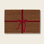 Doormat with brown stripes and a red bow on a beige background