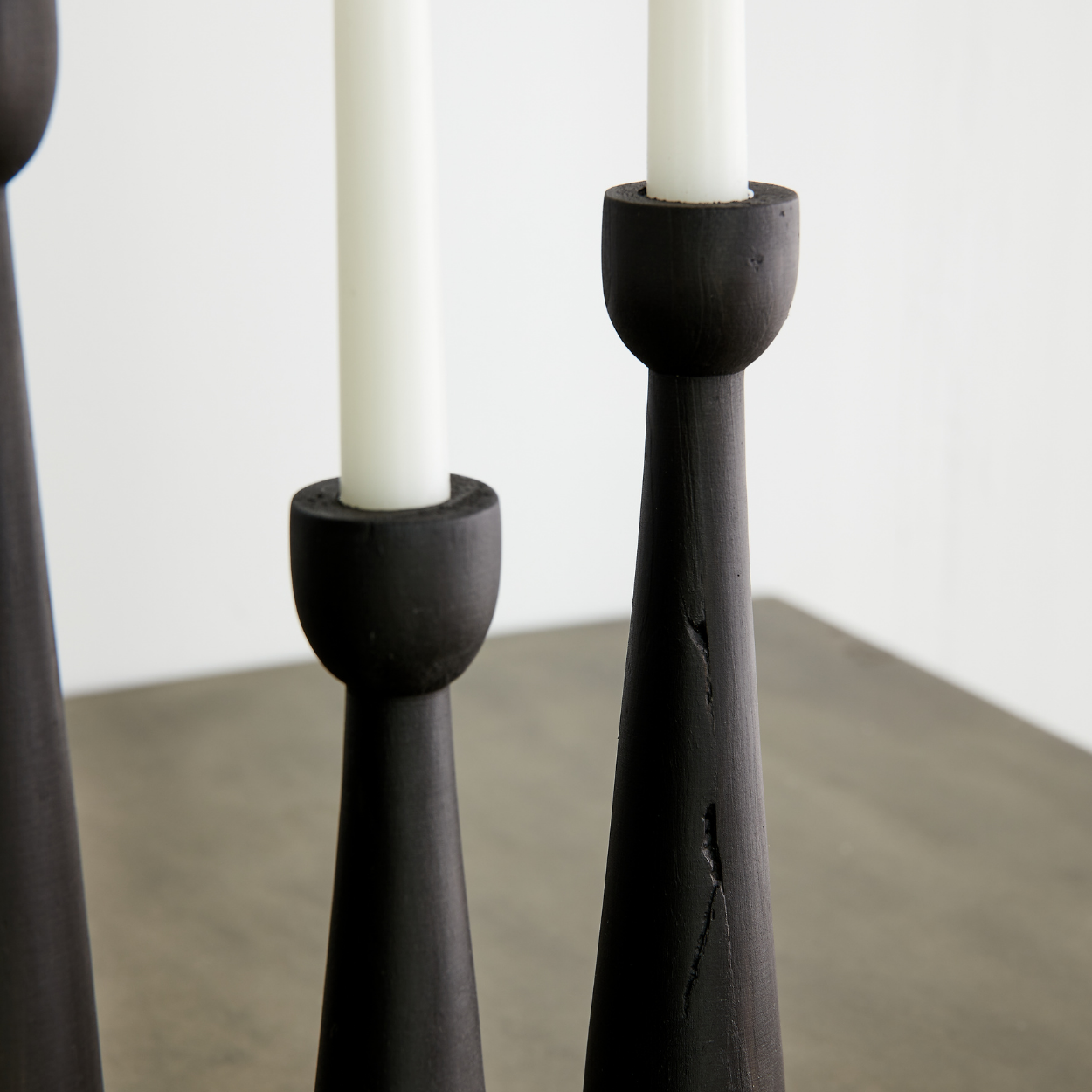 Black Wooden tapered Candle Holder