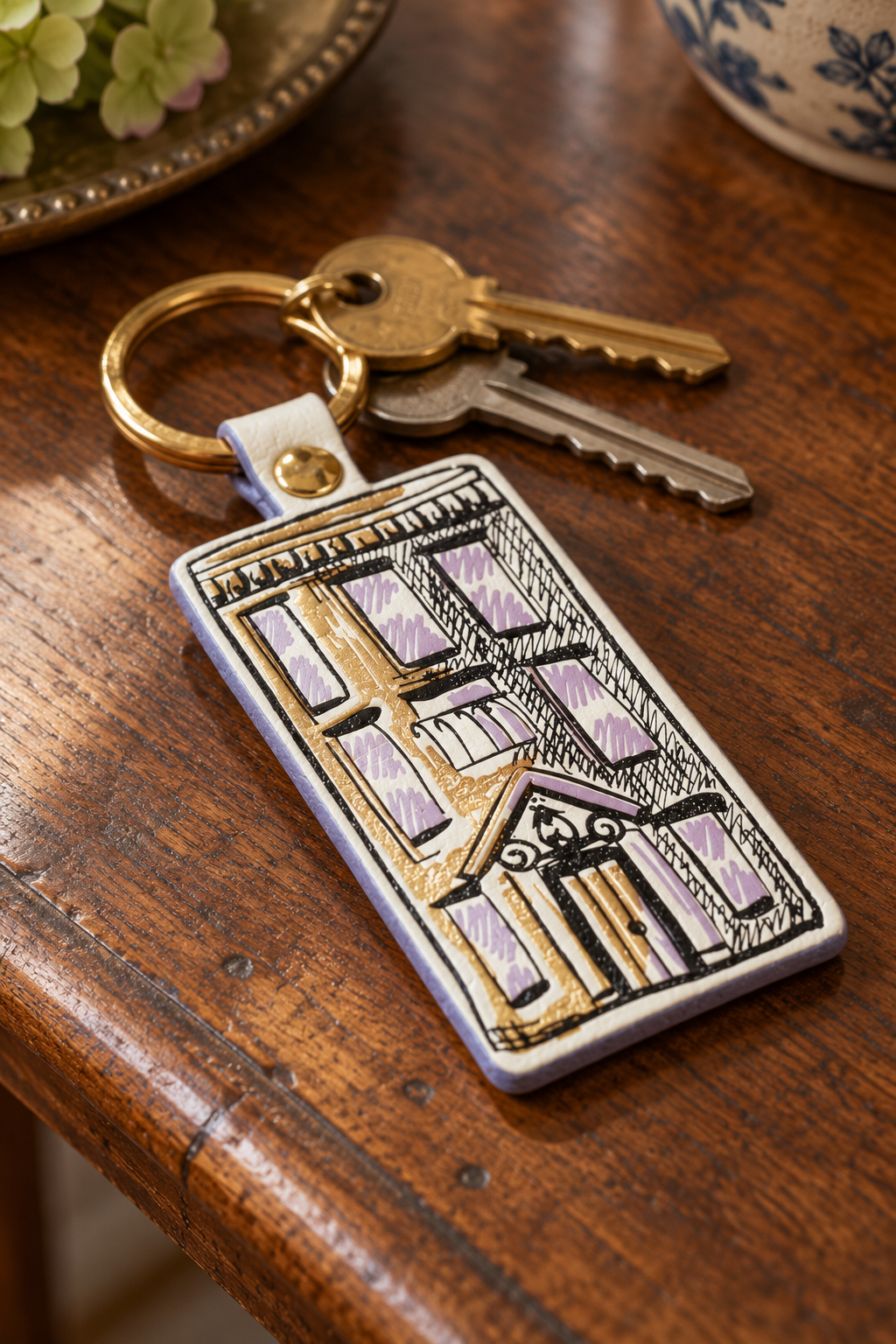 Apartments Embossed Leather Key Fob