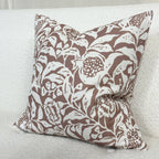 Brown and white floral print cushion