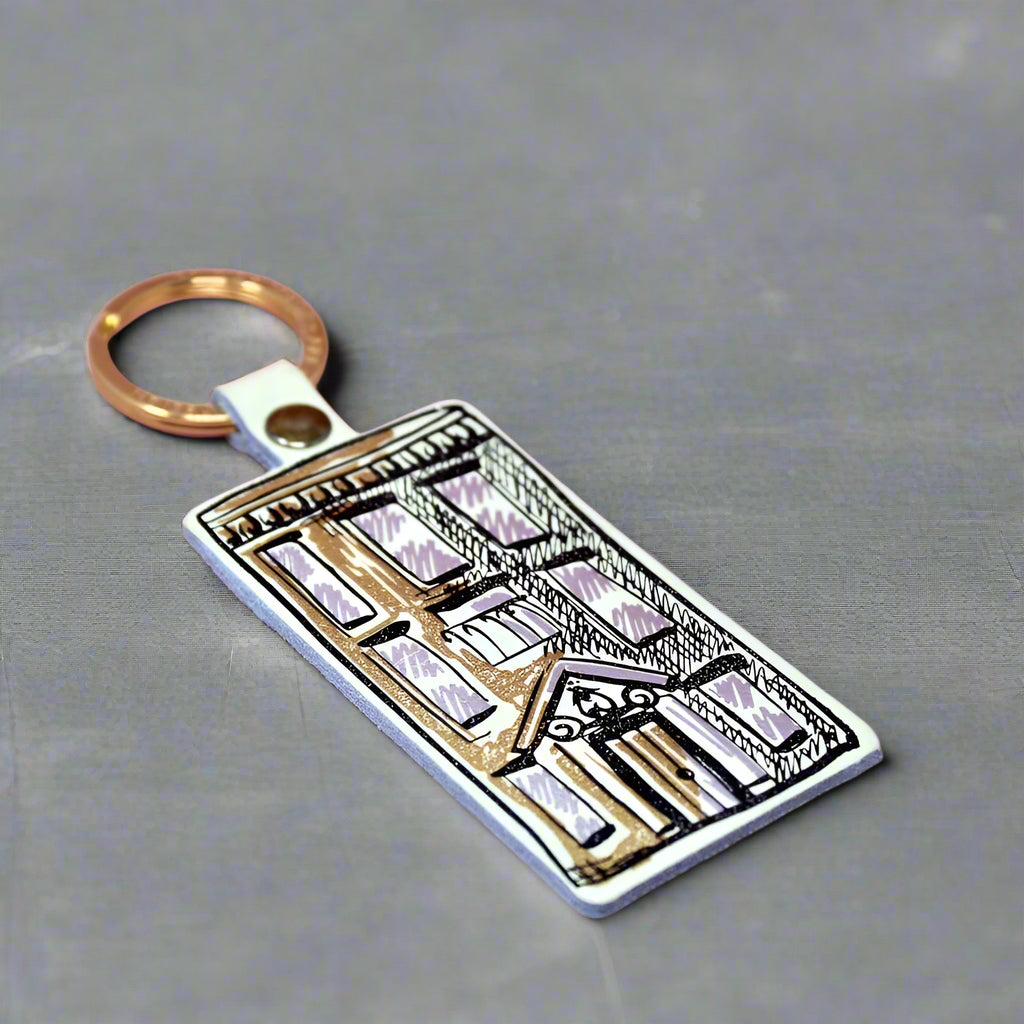 Grey leather house key ring