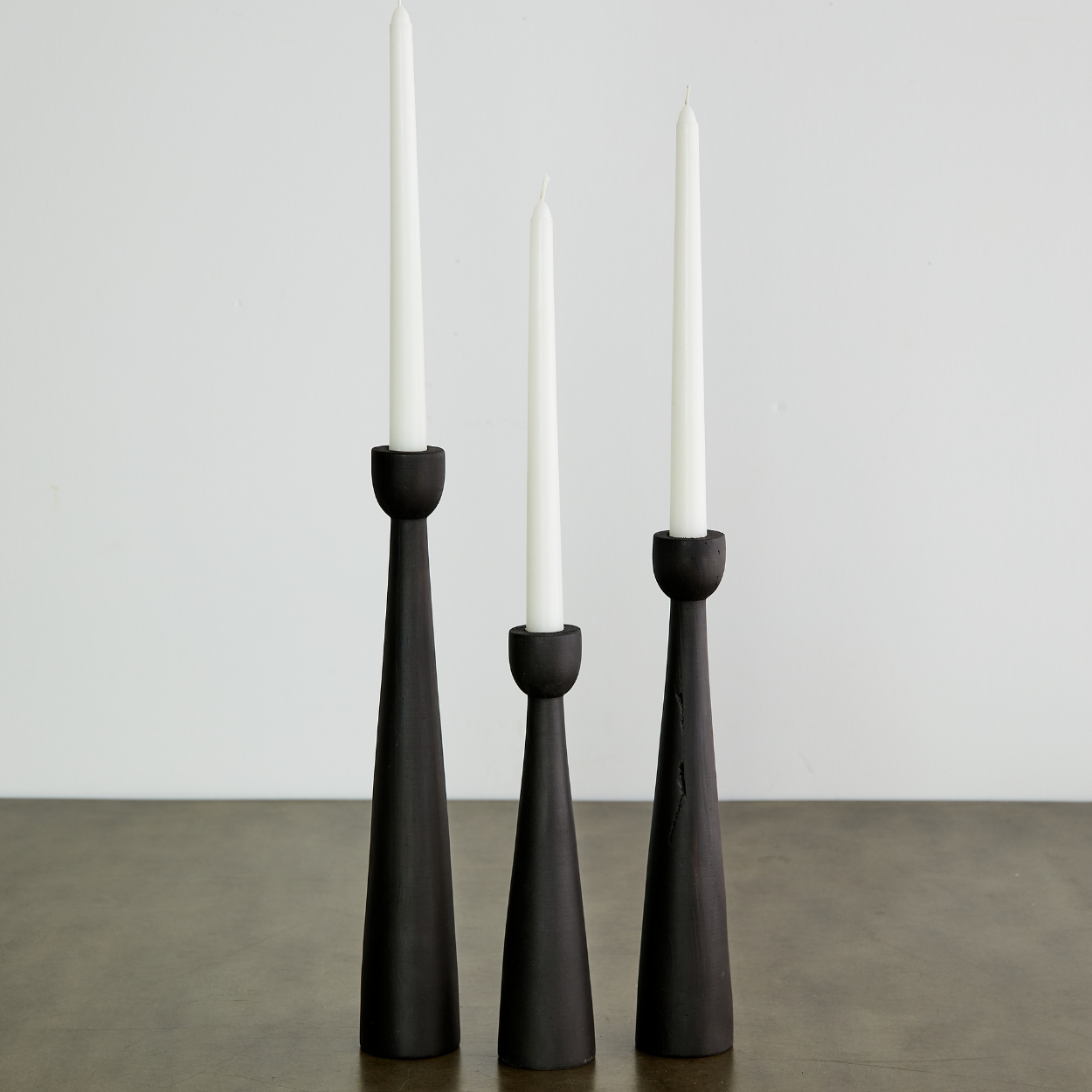 Black wooden tapered Candle holders